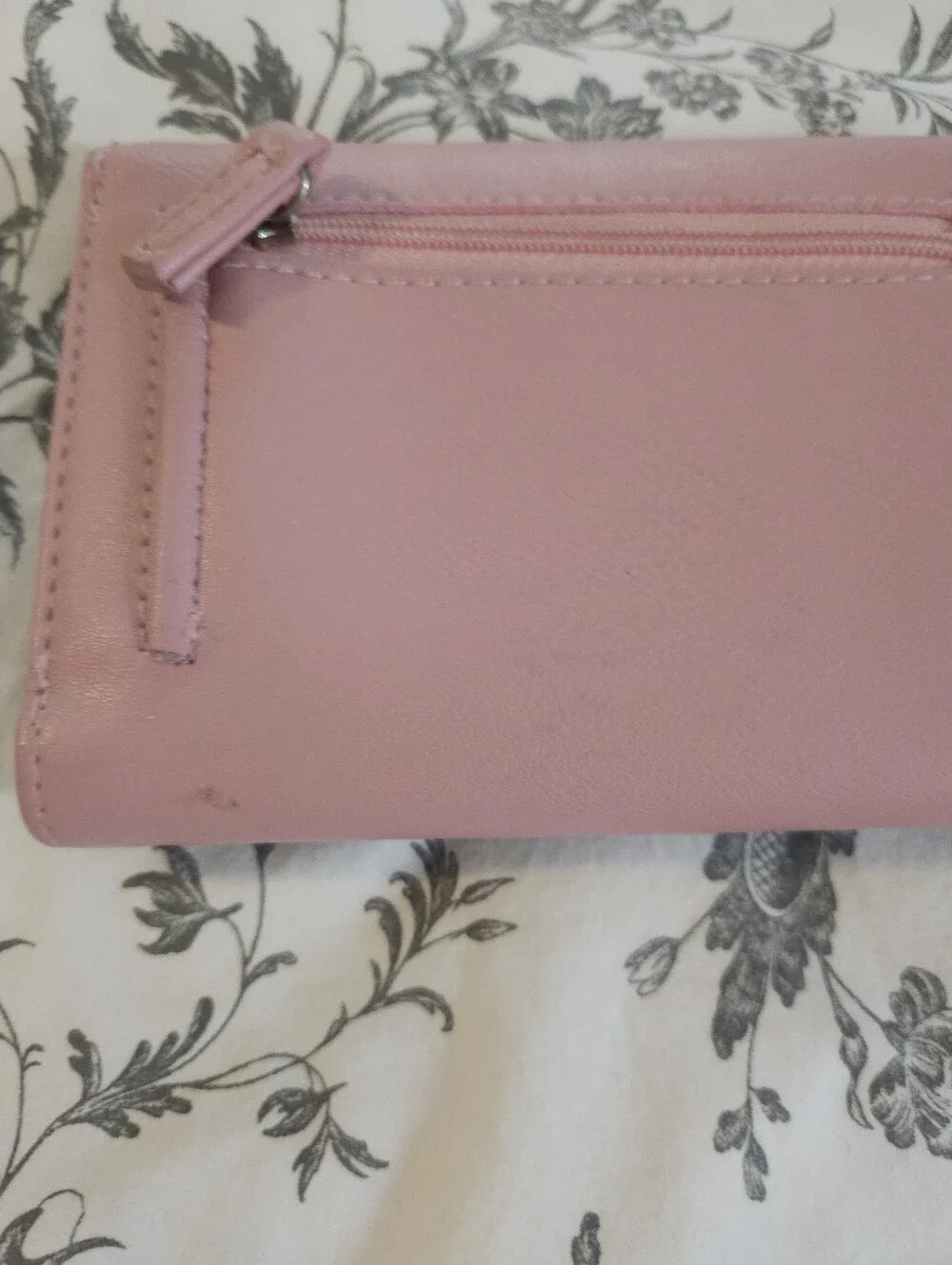Tahari Light Pink Leather Compact Wallet with Metal Logo